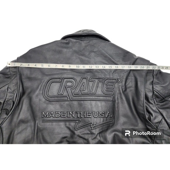 Excelled Promo Crate Embossed Leather Motorcycle Biker Jacket Sz 48 USA VTG 80s - Picture 10 of 16